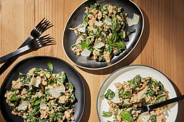 Turkey, white bean and spinach hash
