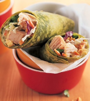 Turkey wraps with curry-chutney mayonnaise and peanuts