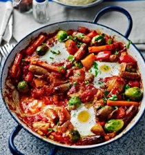 Turkish bubble and squeak with eggs and tahini dressing