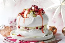 Turkish Delight Pavlova with raspberry sherbet