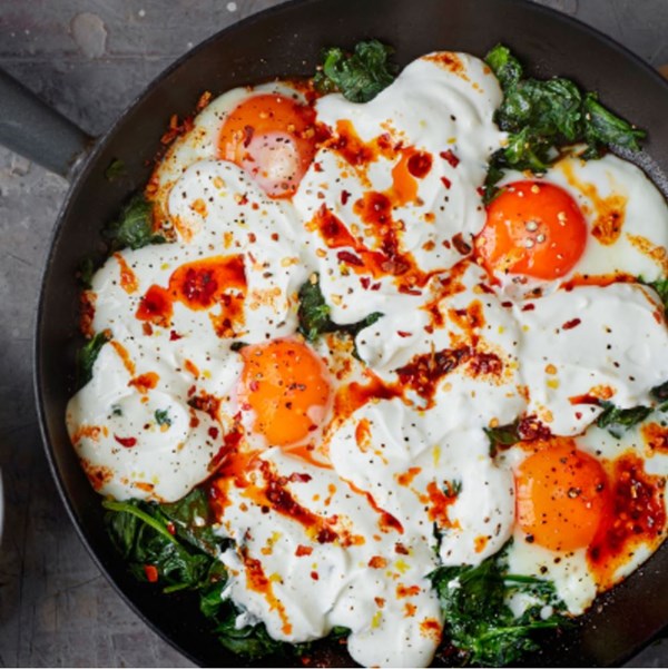 Turkish eggs with spinach and yogurt