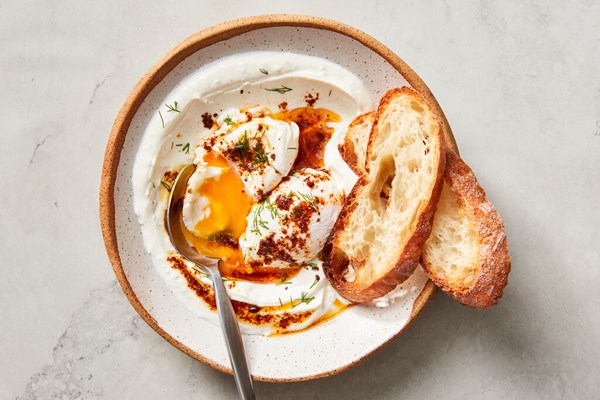 Turkish eggs with yogurt (Çilbir) [Özlem Warren]