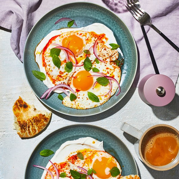 Turkish fried eggs with pickled onion
