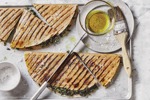 Turkish gozleme, bitter greens, feta