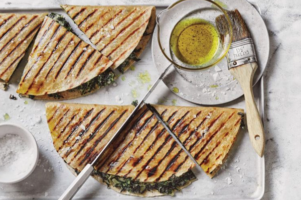 Turkish gozleme, bitter greens, feta