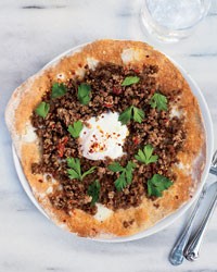 Turkish ground-lamb pizzas