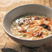 Turkish leek, barley and yogurt soup