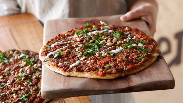 Turkish pizza with spicy mince (Lahmacun)