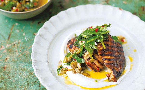 Turkish-spiced chicken thighs with coriander relish