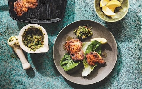 Turkish-spiced griddled chicken with hot green relish
