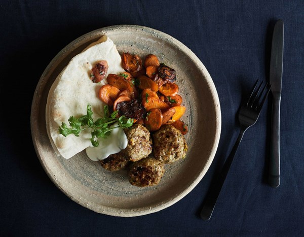 Turkish-spiced lamb patties & warm carrot salad