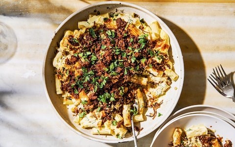 Turkish-spiced lamb with onions, yogurt and pasta