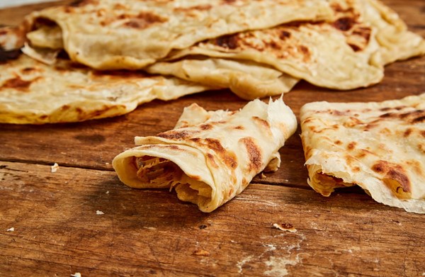 Turkish-style flaky flatbreads with sweet spiced tahini