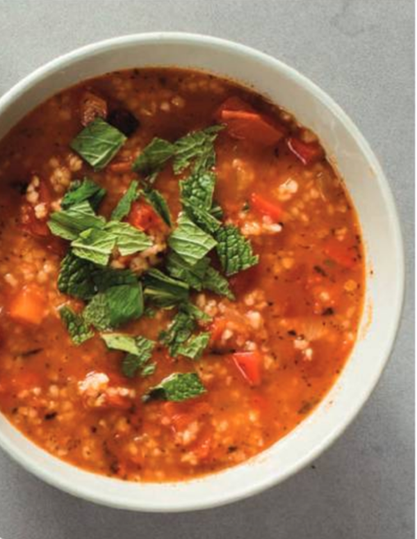 Turkish tomato, bulgur, and red pepper soup