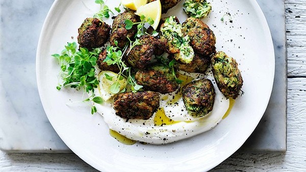 Turkish zucchini fritters with garlic yoghurt