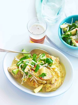 Turmeric and coconut chicken with sweet and sour vegetables