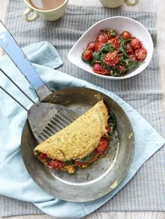Turmeric and coriander omelettes with chilli tomatoes
