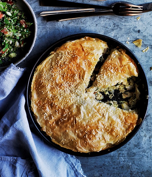 Turmeric and ginger chicken fillo pie