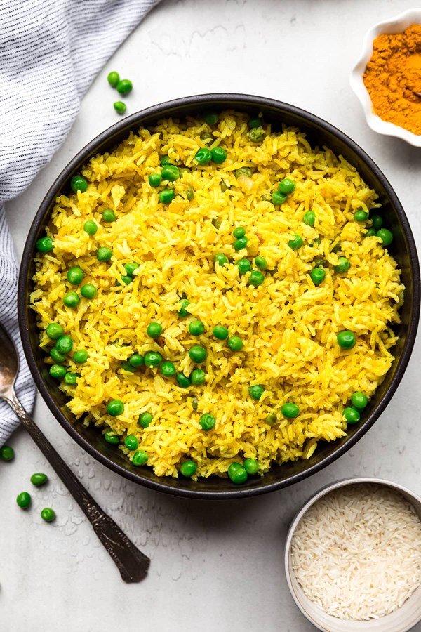 Turmeric basmati rice with peas