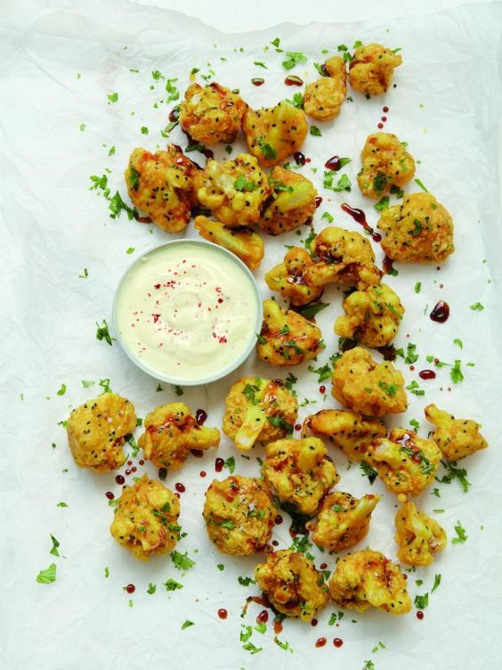 Turmeric-battered cauliflower with chile and saffron yogurt