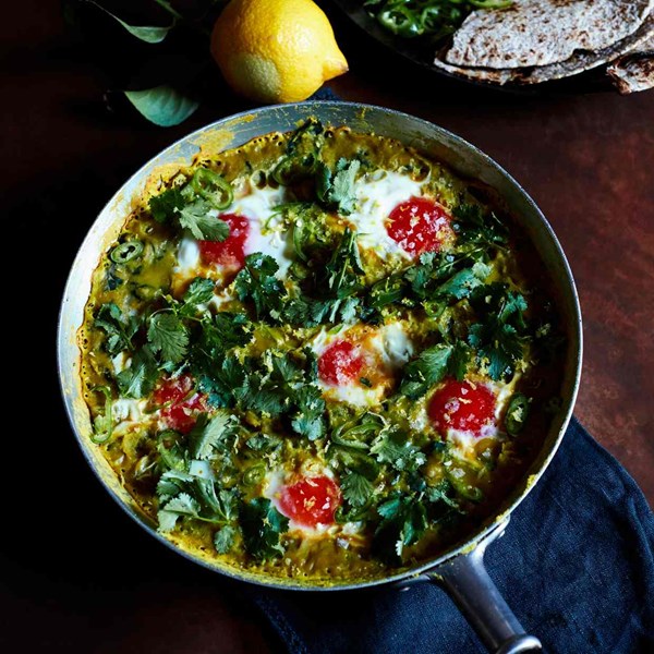 Turmeric dal baked eggs