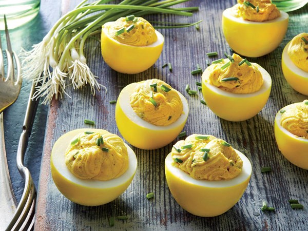 Turmeric-pickled deviled eggs