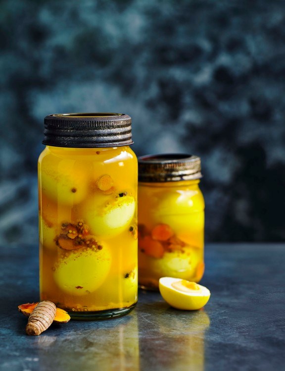 Turmeric pickled eggs