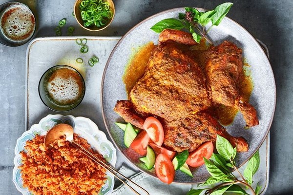 Turmeric roast chicken and red rice 