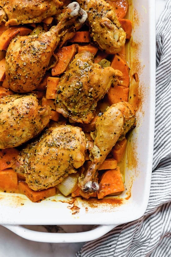 Turmeric roasted chicken and sweet potatoes