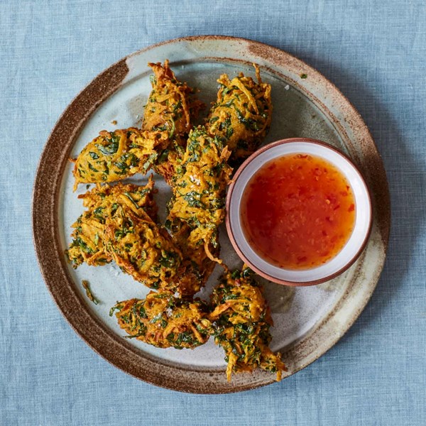 Turmeric, spinach and sweet potato fritters