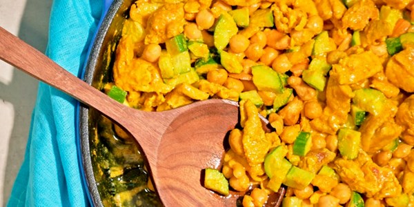 Turmeric yogurt chicken with cashews and cucumber