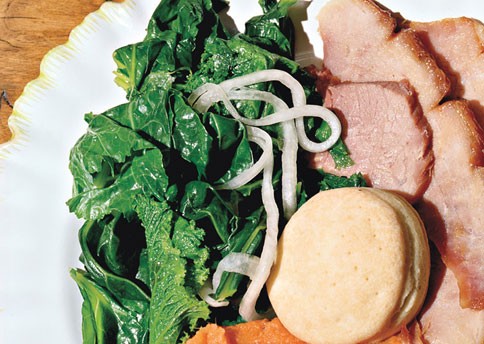 Turnip greens cooked in rich pork stock