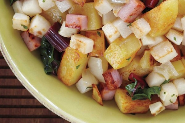 Turnip, potato and Swiss chard hash