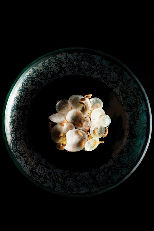 Turnips and radishes, allspice tangelo with savory granola