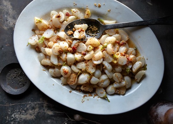 Turnips with bacon and pickled mustard seeds