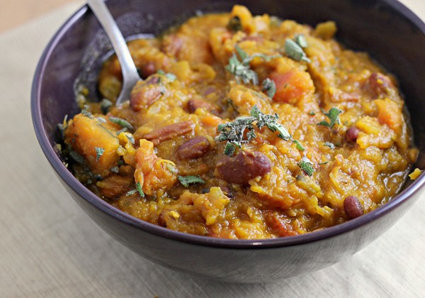 Tuscan bean and wheatberry soup with cabbage and winter squash