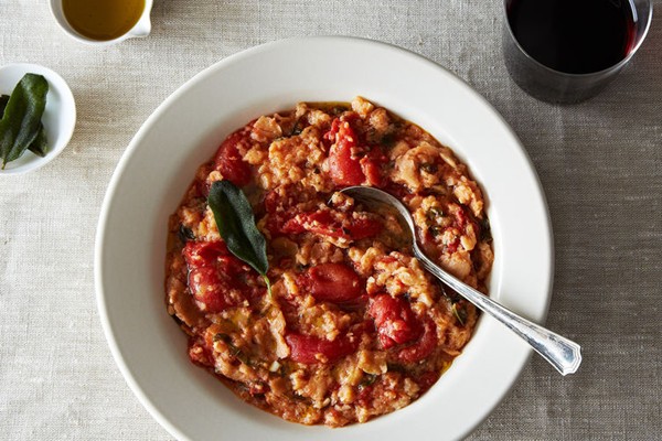 Tuscan bread soup with sage oil drizzle