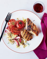 Tuscan chicken with grilled fennel and onions