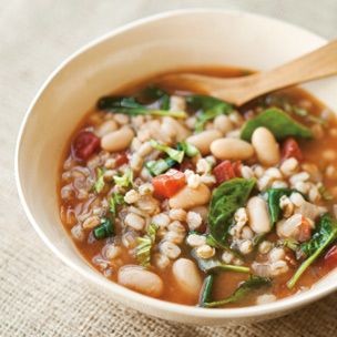 Tuscan farro soup with white beans, tomatoes & basil