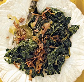Tuscan kale with shallots and crisp salami