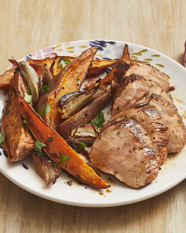Tuscan pork sheet-pan supper