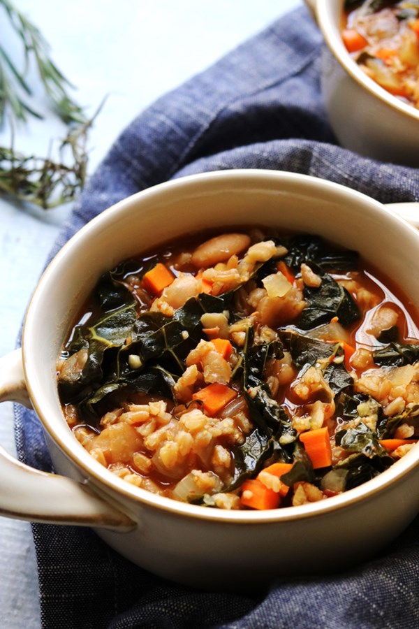 Tuscan white bean, kale, and farro stew