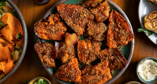 Twice-baked chili crunch maple syrup sweet potatoes 