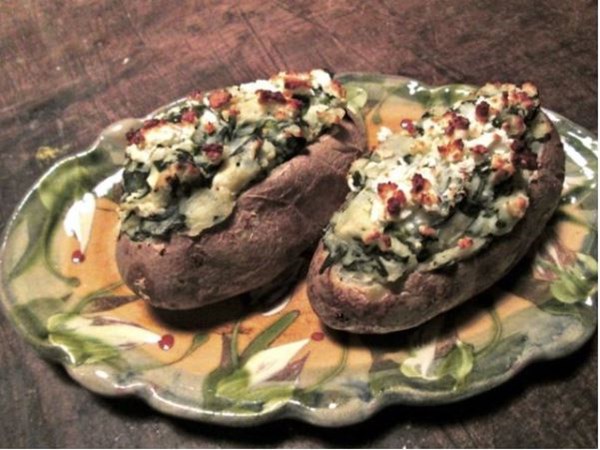 Twice-baked Gruyère potatoes with lots of green onions