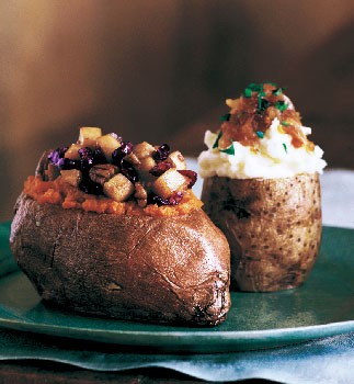Twice-baked potato cups with caramelized shallots
