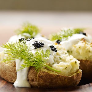 Twice-baked potatoes with horseradish & caviar