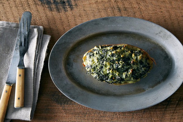 Twice-baked potatoes with kale