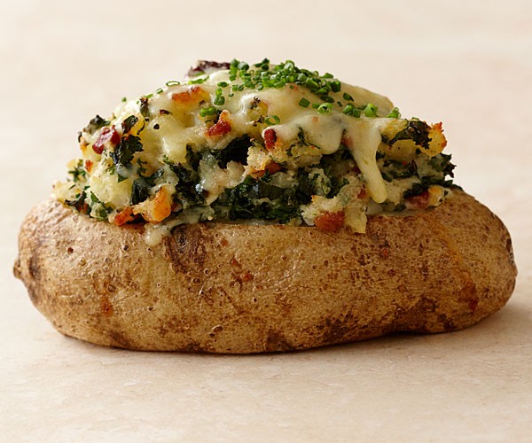 Twice-baked potatoes with kale and bacon