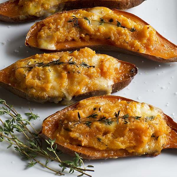 Twice-baked sweet potatoes