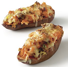 Twice-baked sweet potatoes with leeks and sausage